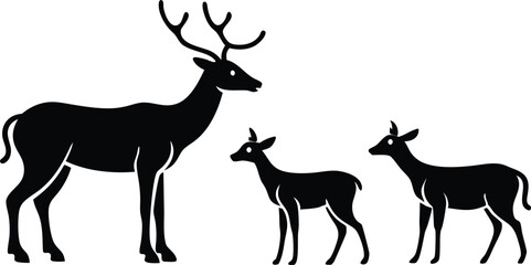 Black Deer Family and Calf Silhouettes