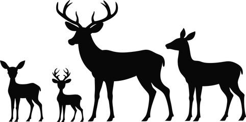 Black Deer Family and Calf Silhouettes