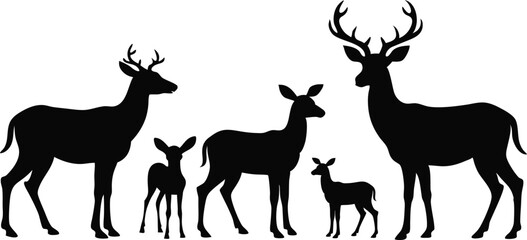 Black Deer Family and Calf Silhouettes