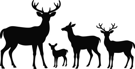 Black Deer Family and Calf Silhouettes
