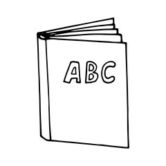 open book and letters ABC hand drawn in doodle style. ABC, school textbook illustration in simple Scandinavian style.