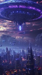 Digital technology futuristic punk style city scene abstract graphic poster background with generative