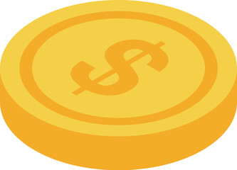 Golden coin with a dollar sign is lying flat, representing concepts like wealth, savings, and financial success