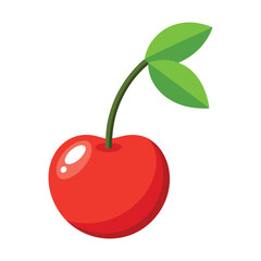 Cherry With Leaf Vector Illustration