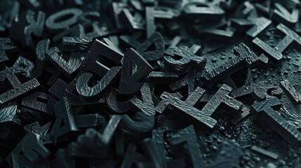 A collection of metallic letters stacked on a surface