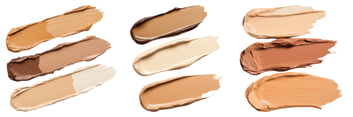 Foundation Makeup Swatches in Various Shades on Transparent Background