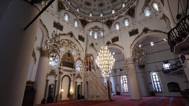 Interior of the mosque, the place of worship of Muslims, and Islamic details