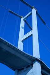 Magnificent Bosphorus bridge connecting the Asian and European sides, bottom view detail, Istanbul Turkey