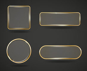 Set of golden glass buttons. Square, round website element