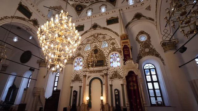 Interior of the mosque, the place of worship of Muslims, and Islamic details
