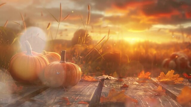 pumpkins on aged plank seamless looping overlay 4k virtual video animation background