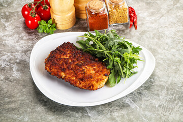 Tasty roasted breaded meat schnitzel