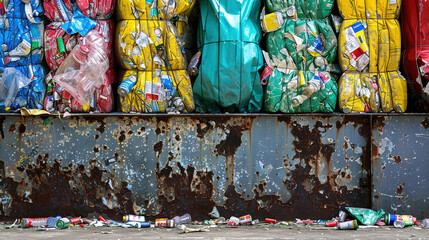 A recycling center, emphasizing the organized process of transforming waste into valuable resources with color background