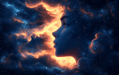 Dreamlike 2D Illustration: Person Lost in Thought Symbolizing Imagination