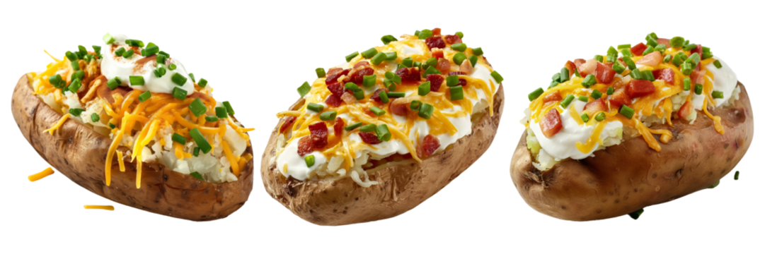Gourmet Loaded Baked Potatoes on Transparent Background