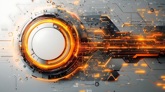 Futuristic glowing orange tech design with a blank circular space.