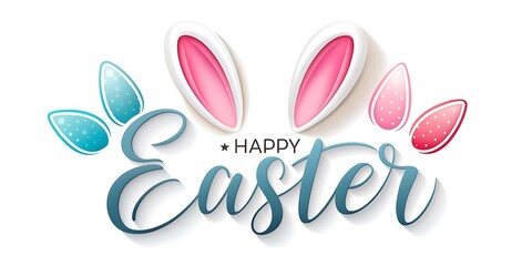 Obraz premium Happy easter card in doodle style