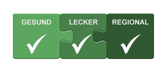 Puzzle Button mit 3 Teilen: Gesund, Lecker, Regional