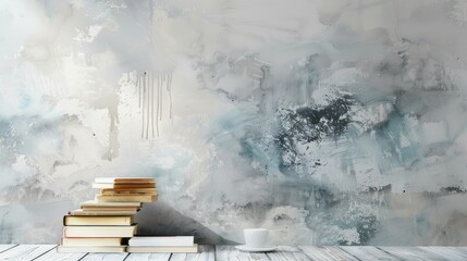 Abstract Wall with Books and a Cup