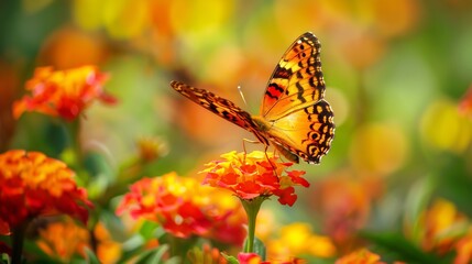 Obraz premium Butterfly on a Flower in a Colorful Garden