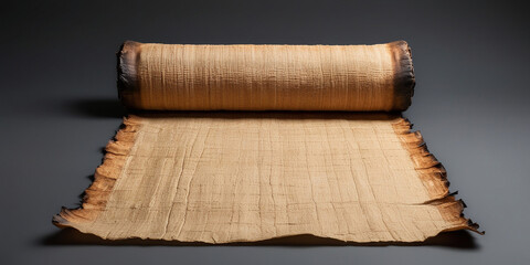 Aged Papyrus Scroll with Frayed Burnt Edges on Dark Background