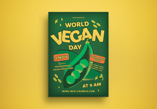 Green Hand Drawn World Vegetarian Day Flyer Layout
