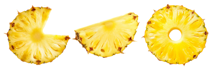 Ripe pineapple slices isolated on transparent background