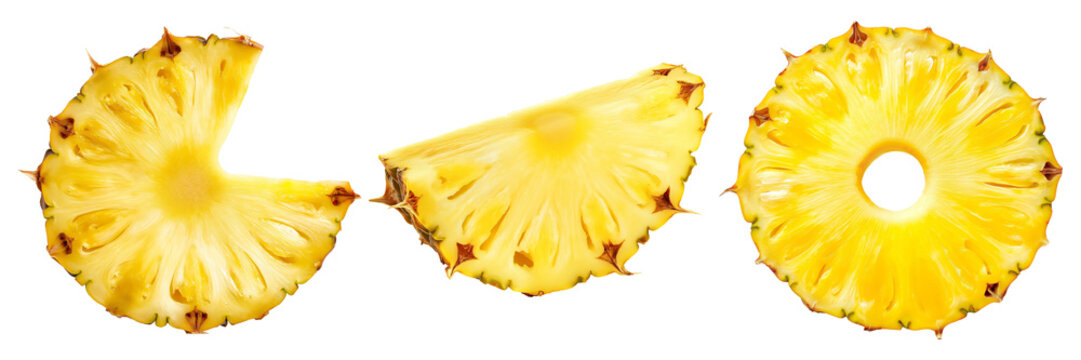 Ripe pineapple slices isolated on transparent background