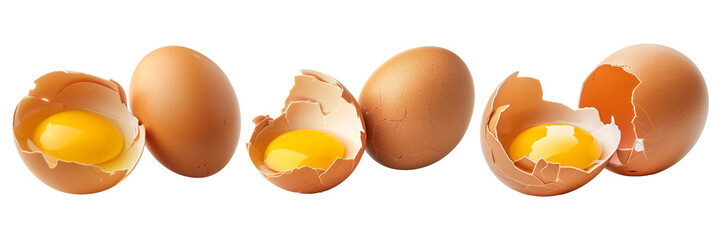 Chicken Eggs Cracked Open on Transparent Background