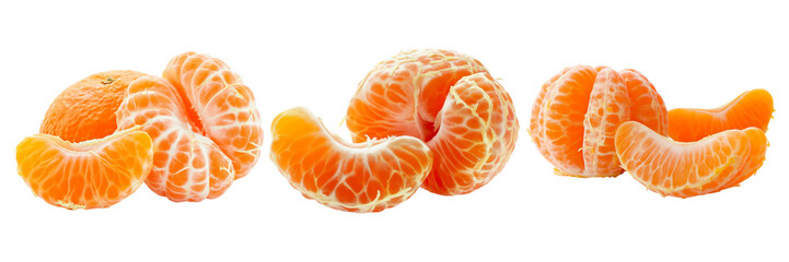 Peeled Mandarin Orange Segments on Transparent Background