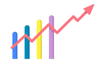 Statistical chart with bars showing positive growth and arrow going up