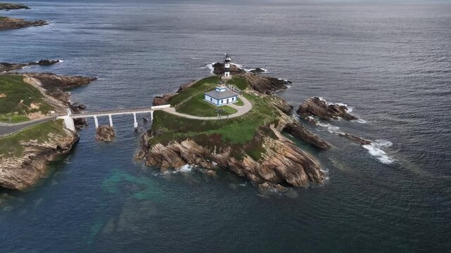 Faro de Isla Pancha en Ribadeo Asturias a vista de drone
