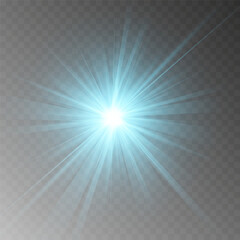 Obraz premium Glowing light explodes on a transparent background. Sparkling magical dust particles. Bright Star. Transparent shining sun, bright flash. Vector sparkles.