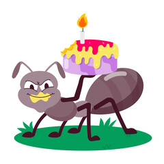 Ant cake sticker designed in flat style 

