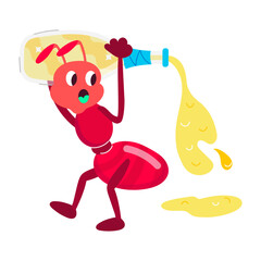 A flat style sticker of ant drink spill 

