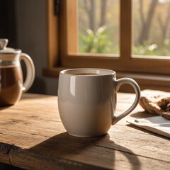 Fototapeta premium Cozy Kitchen Vibes Ceramic Coffee Mug on Wooden Table