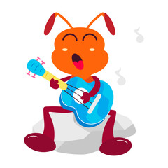 Cute ant playing guitar, flat sticker 


