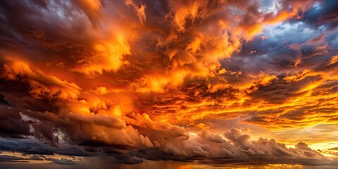 Dramatic sky with orange and dark clouds, stormy, dramatic, intense, atmosphere, nature, weather, atmospheric, moody