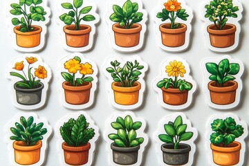 Colorful Potted Plants Stickers - Garden Variety