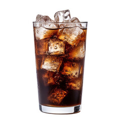 Isolated Glass of Dark Soda with Ice Cubes Without Background.
