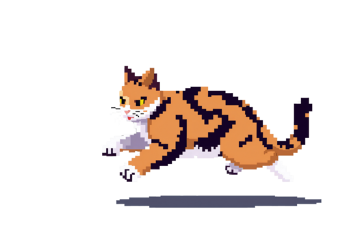 pixel art cat on transparent isolated background icon illustration design graphic flat style