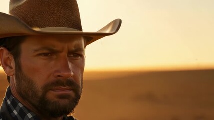 Fiercely determined cowboys eyes locked on the horizon as he rides his horse in the saddle bronc event.