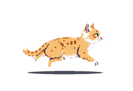 pixel art cat on transparent isolated background icon illustration design graphic flat style