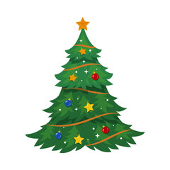 Hand drawn christmas tree illustration on white background