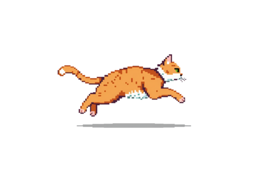 pixel art cat on transparent isolated background icon illustration design graphic flat style