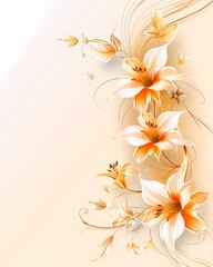 Fototapeta premium Elegant illustration of orange lilies with golden accents on a light background, ideal for greeting cards, invitations, or decorative wall art,