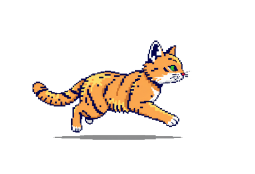 pixel art cat on transparent isolated background icon illustration design graphic flat style