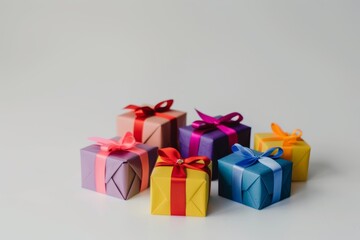 Obraz premium Vibrant pyramid of gift boxes with red ribbon minimalistic and cheerful design