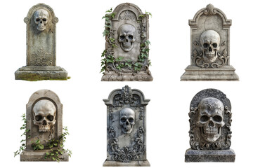 Obraz premium Six Ornate Stone Tombstones with Skulls