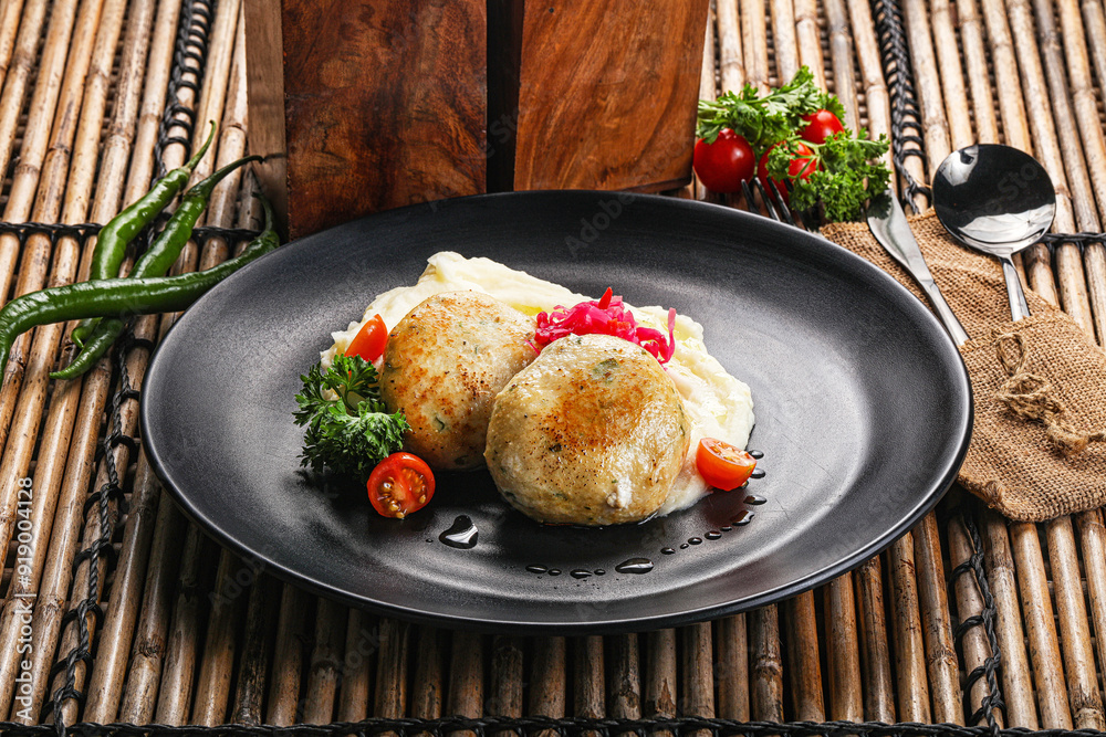 Canvas Prints chicken cutlet with mashed potato